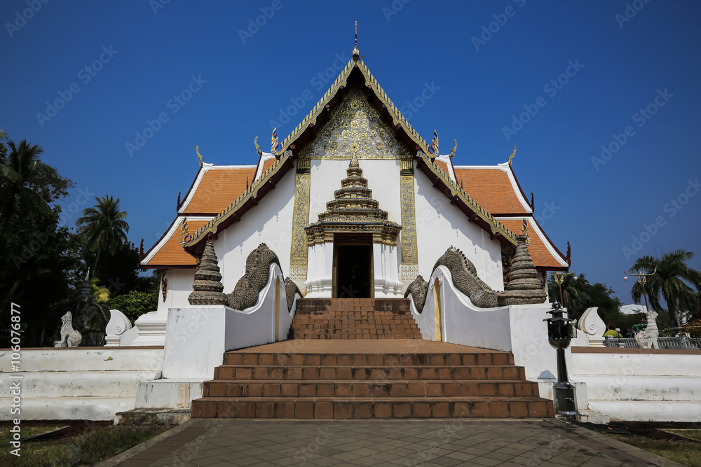Thai Northern Style Temple with Blue Sky, Wat Phumin - Nan, Thai
