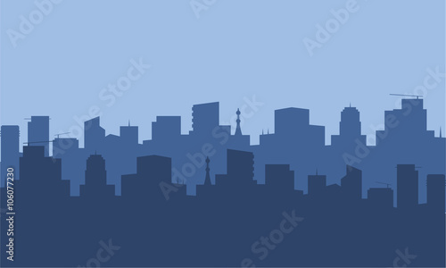 Silhouette of city with blue color