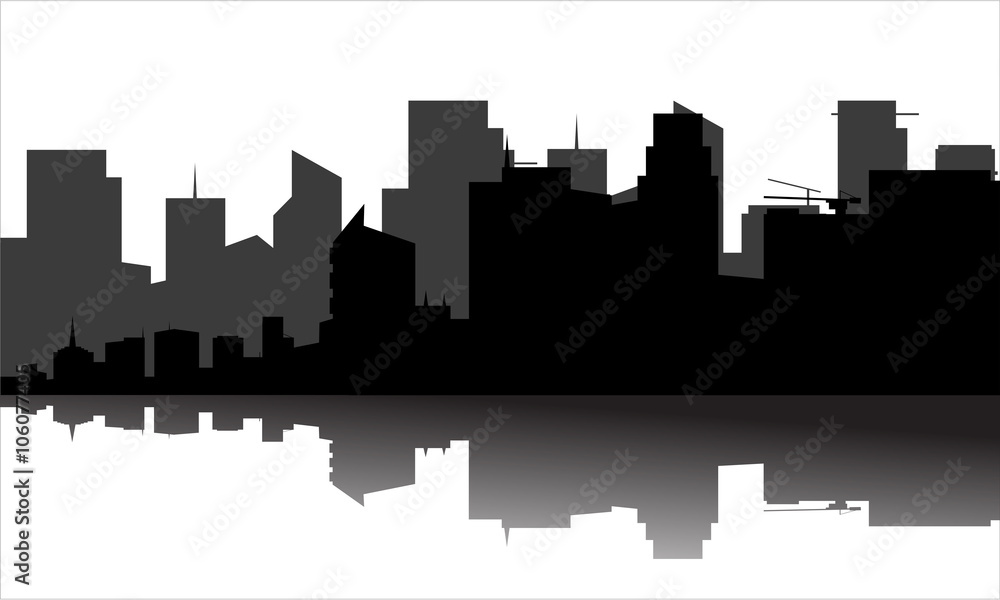 silhouette of the city beside the river