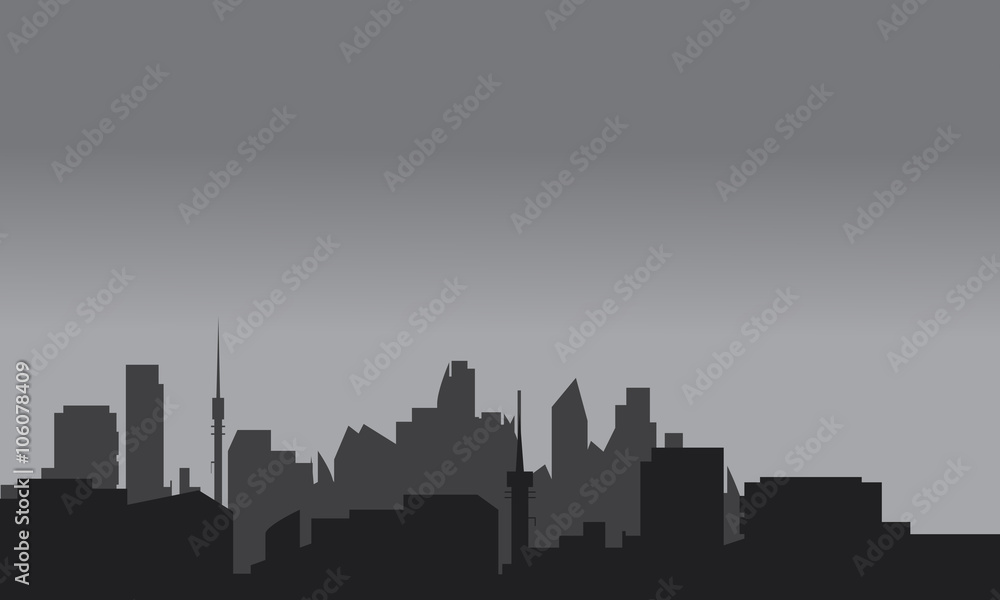 Silhouette of home town with gray color