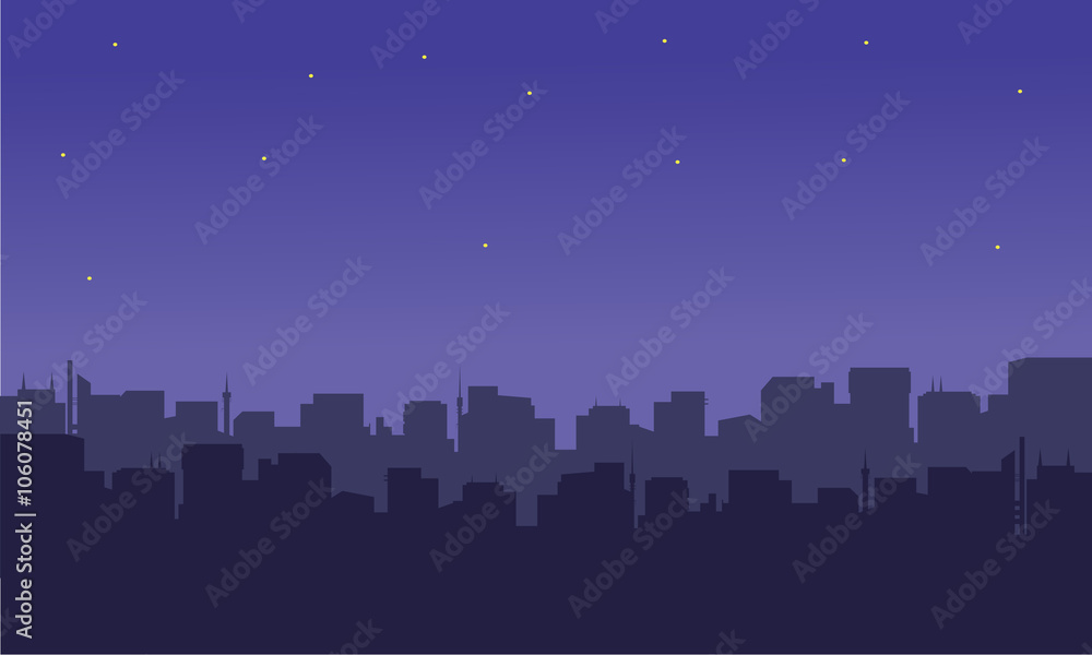 Silhouette of the city with a star