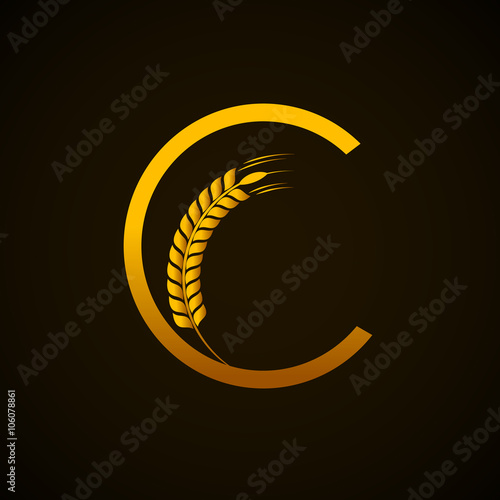 Abstract letter C logo design template with Ears of Wheat,Rice,Vector Illustration