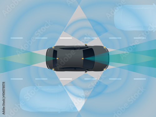 safety car, various cameras and sensors, image illustration