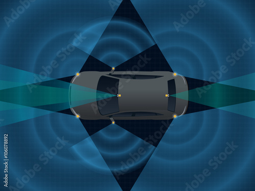 safety car, various cameras and sensors, image illustration