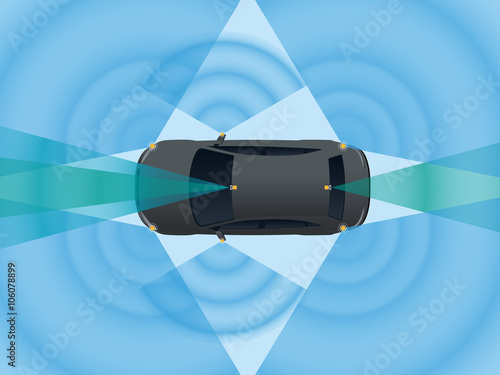 safety car, various cameras and sensors, image illustration