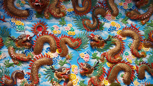 Wallpaper Mural Dragon Sculptures at Chinese Temple, Chonburi,Thailan. Torontodigital.ca