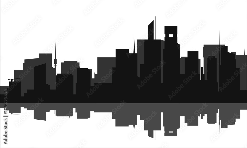 Silhouette of a tall buildings lots