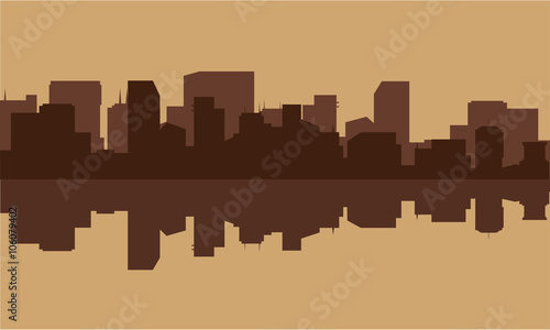 Silhouettes of buildings riverbank
