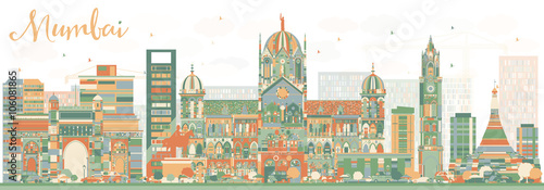 Abstract Mumbai Skyline with Color Landmarks.