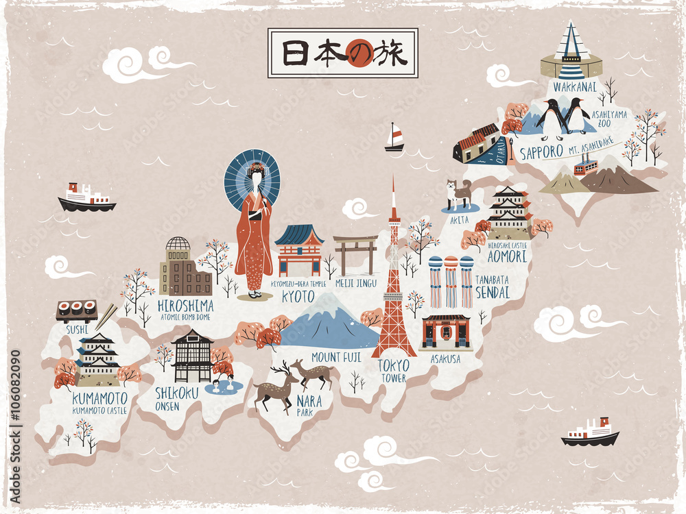 Japan travel map design Stock Vector | Adobe Stock