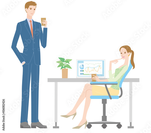 オフィスで会話する男女