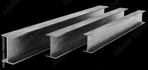 Fotografie Steel I-beam. Flange beam isolated on black background