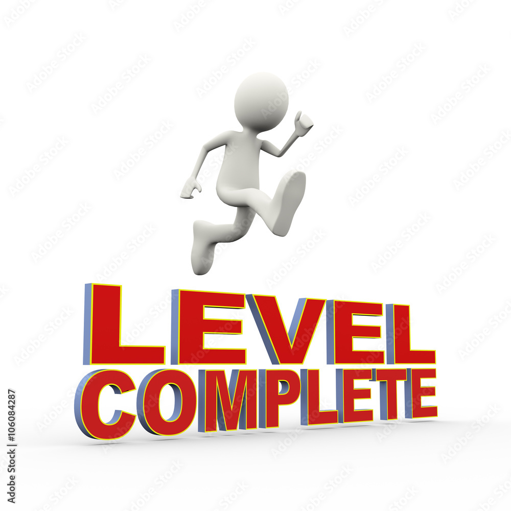 3d person jumping over text level complete 3d person jumping over text level complete