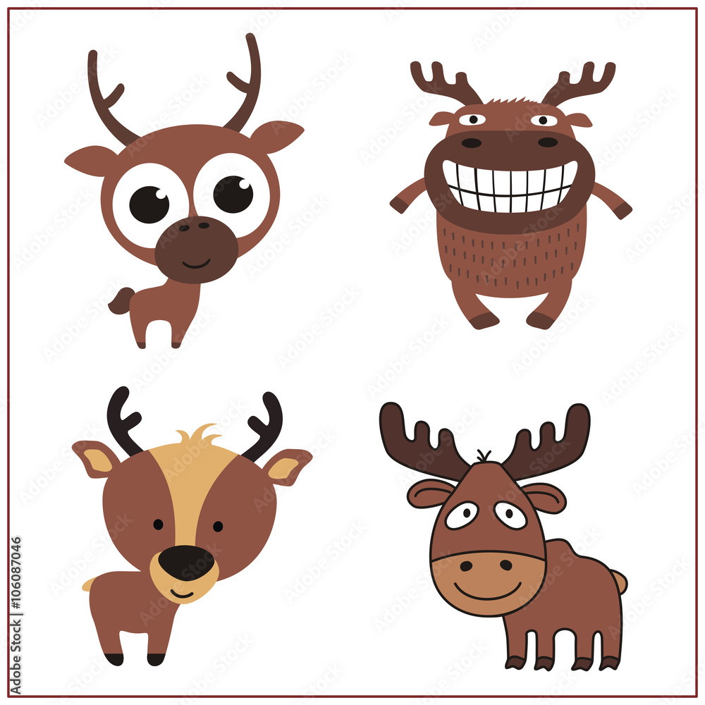 Deer set. Collection isolated deers on white background. Cartoon deer. Deer set. Collection isolated deers on white background. Cartoon deer.
