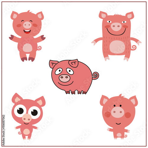 Pig set. Collection isolated pigs on white background. Cartoon pig.