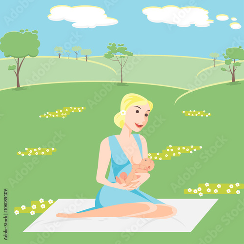 Illustration mother is breastfeeding the baby in the flat style. Vector eps 10 (210)