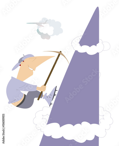 Climber. Smiling man climbing the mountain 
