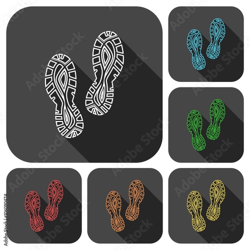 Sport shoe icons set with long shadow