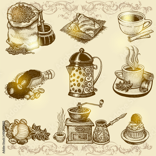 Vector vintage coffee set. 