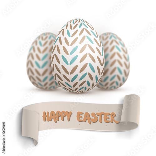 Realistic Vector Easter Egg Set. Painted Vector Egg Set with Rib