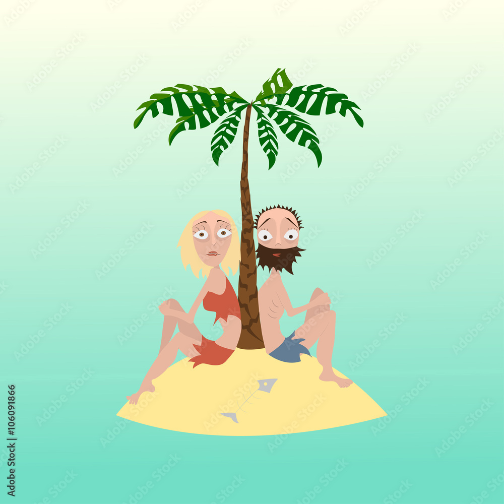 Man and woman on a desert island