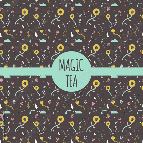 Vector pattern collection for tea package - white,black and green tea.Design element in trendy simple style. Magic tea package.
