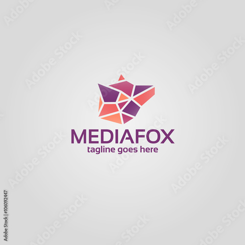 Geometric fox head logo. Media fox colorful logo on white background