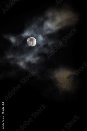 full moon in a cloudy night, background, copy space, vertical