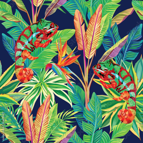 chameleon in the jungle seamless background