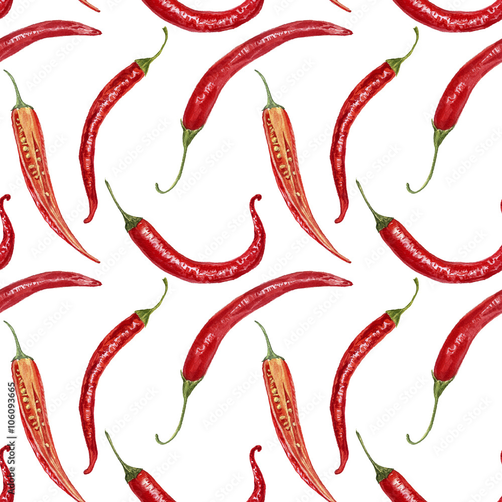 seamless pattern with watercolor red chili peppers seamless pattern with watercolor red chili peppers