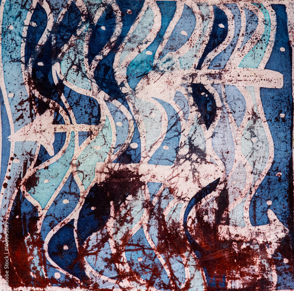 Obraz premium Waves and arrows, hot batik, background texture, handmade on silk, abstract surrealism art