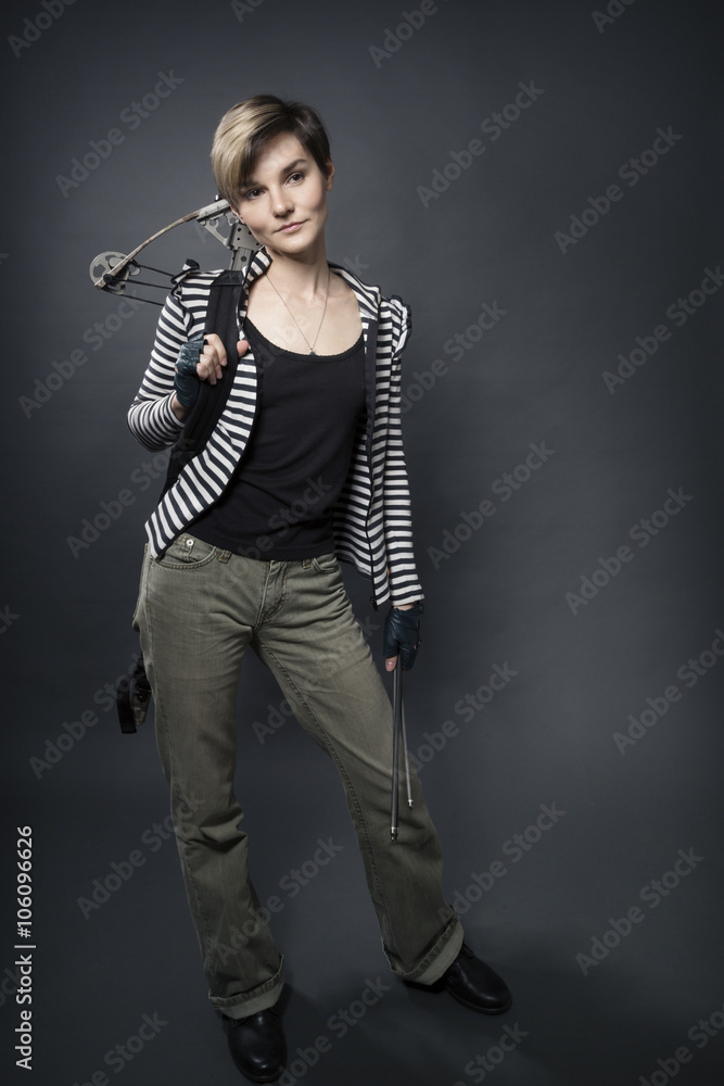 young woman with a crossbow young woman with a crossbow