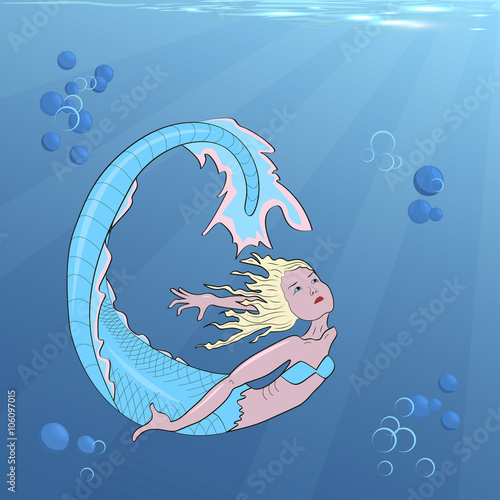 mermaid swimming in the depths. Vector illustration. eps10