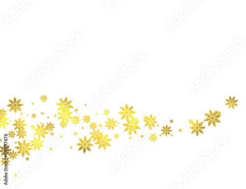 Gold glittering decoration wave with golden foil flowers isolated on white background, vector design elements