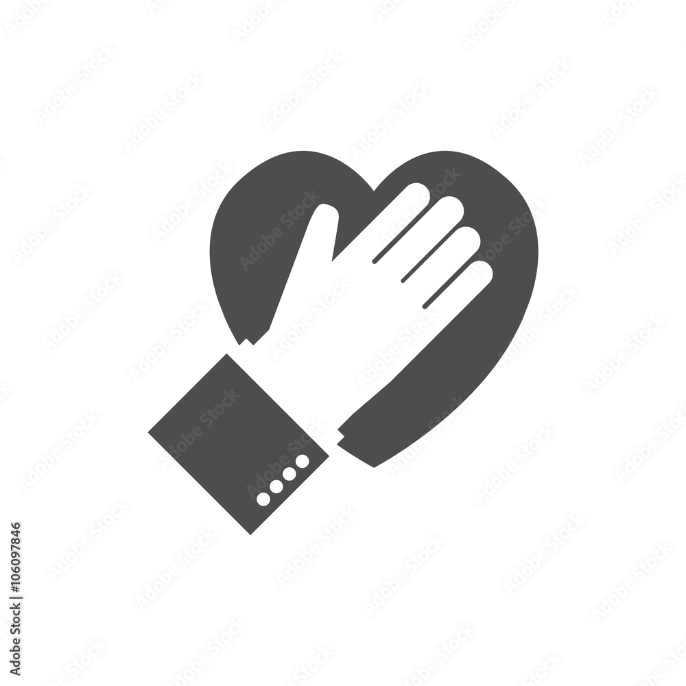 Hand on heart icon. Logo. Flat design. Hand on heart icon. Logo. Flat design.
