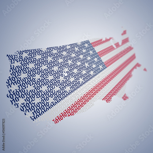 Series of USA flags formed and shaped creatively - binary code