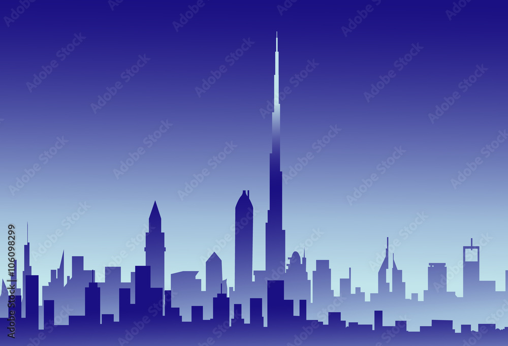 Evening Dubai Skyline - Vector