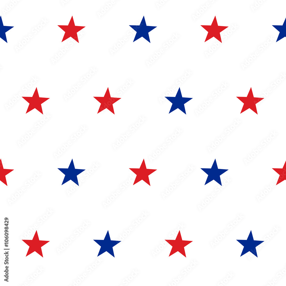 Patriotic American Vector Seamless Pattern with Red and Blue Stars on White Background Patriotic American Vector Seamless Pattern with Red and Blue Stars on White Background