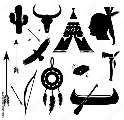 Apache, indian icon set vector