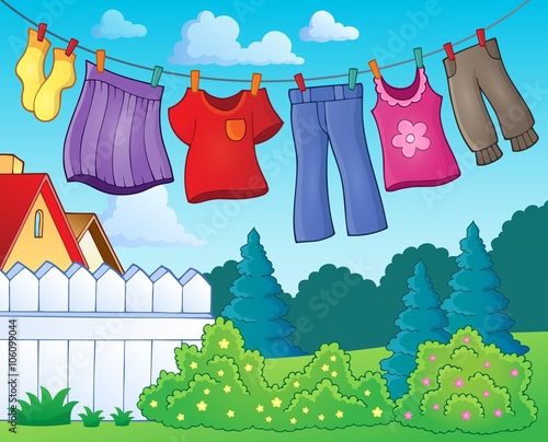 Clothes on clothing line theme image 1