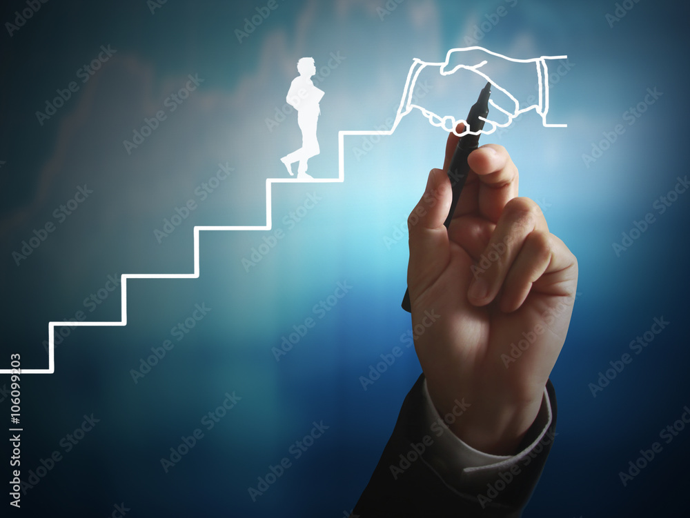 Businessman drawing graphics growing graph Businessman drawing graphics growing graph