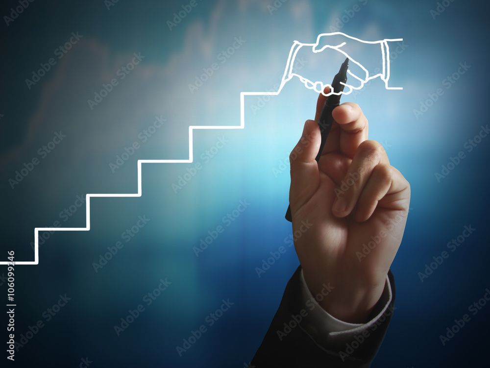 Businessman drawing graphics growing graph Businessman drawing graphics growing graph