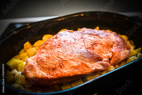 Homemade roast of beef, pork or lamb and potatoes