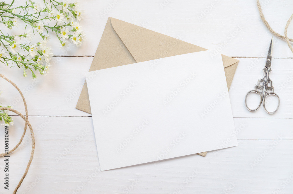 Blank white greeting card with brown envelop Blank white greeting card with brown envelop