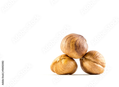 hazelnuts, hazelnut close-up isolated on a white background