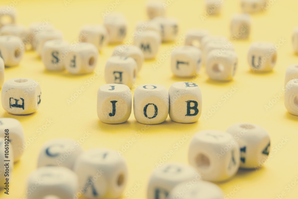 Job word written on wood block. Wooden Abc Job word written on wood block. Wooden Abc
