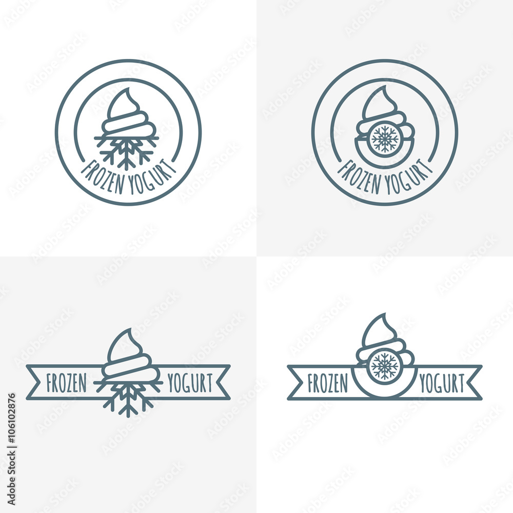 Set of vector outline logo, label, emblem of frozen yogurt. Set of vector outline logo, label, emblem of frozen yogurt.