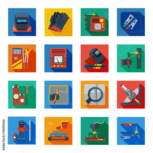 Flat Welding Icons In Colorful Squares 