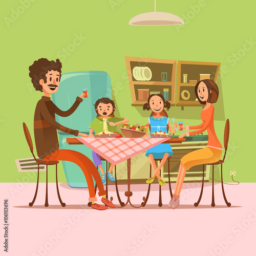 Family Having Meal Illustration 