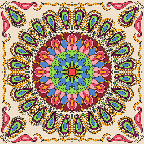 Vector square mandala pattern as example for coloring book for adults. Page for relax and meditation. Mexican tile for ceramic